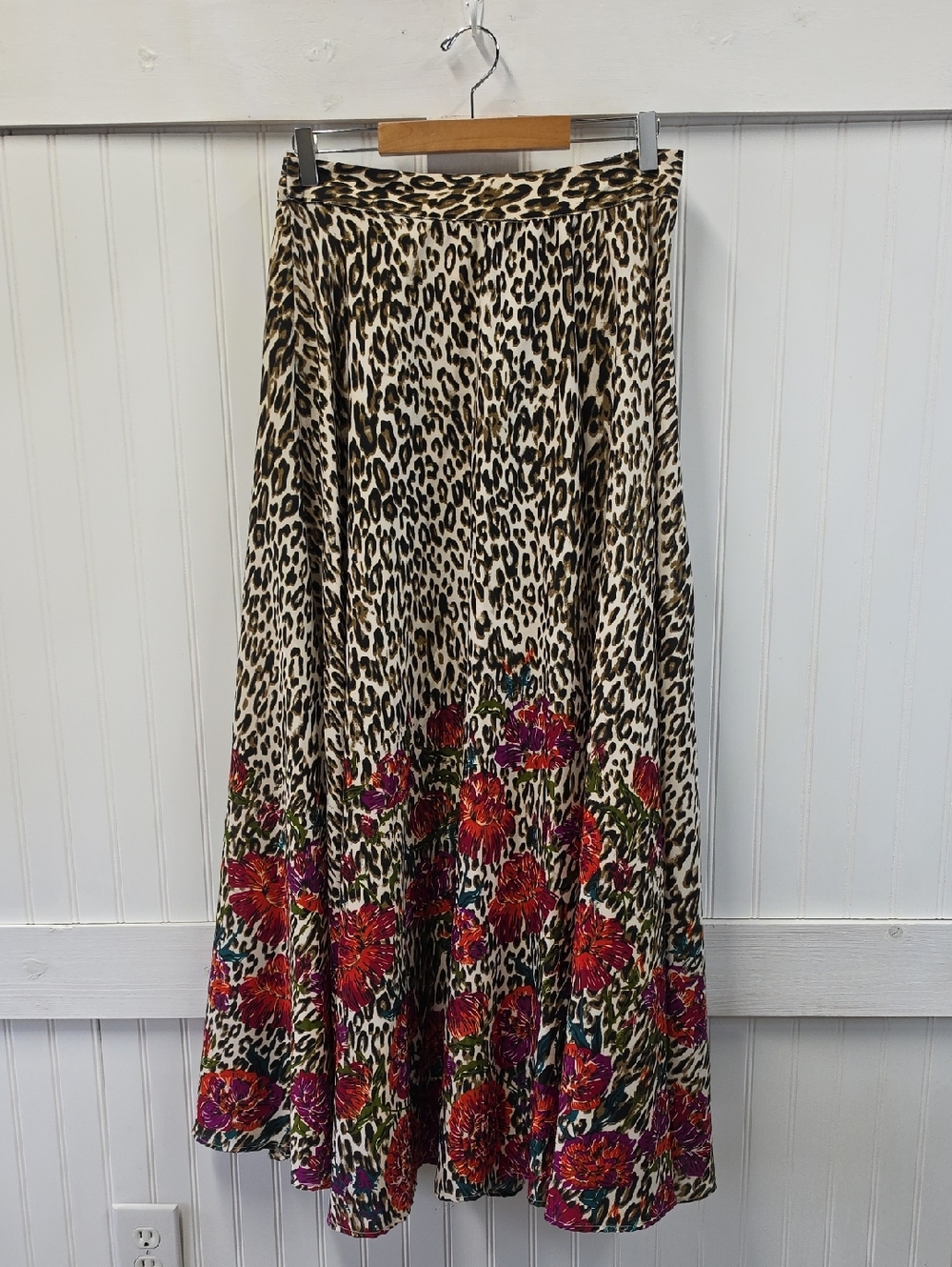 Flint & Moss New York Leopard Red Floral Print Maxi Full Skirt Size XL